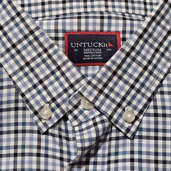 UNTUCKit Alberto WF Mens Medium Dress Shirt Button Up Checkered Long Sleeve Blue - Picture 6 of 12